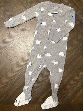 Carter's Gray Polar Bear Footed One-Piece Pajama